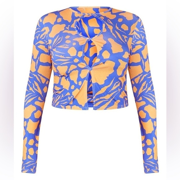 Pretty Little Thing Keyhole Animal Print Long Sleeve Crop Top Nwt Size 2 - Picture 6 of 7